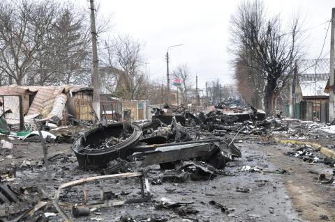 27 лютого 2022 року. Буча, вулиця Вокзальна 27 лютого 2022 року. Буча, вулиця Вокзальна