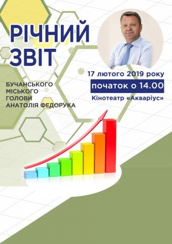  Запрошуємо на звіт Бучанського міського голови Анатолія Федорука