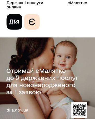 єМалятко надає можливість батькам отримати бажані послуги за 20 хвилин за однією заявою в пологовому будинку, ДРАЦ, ЦНАП або Порталі Дія.